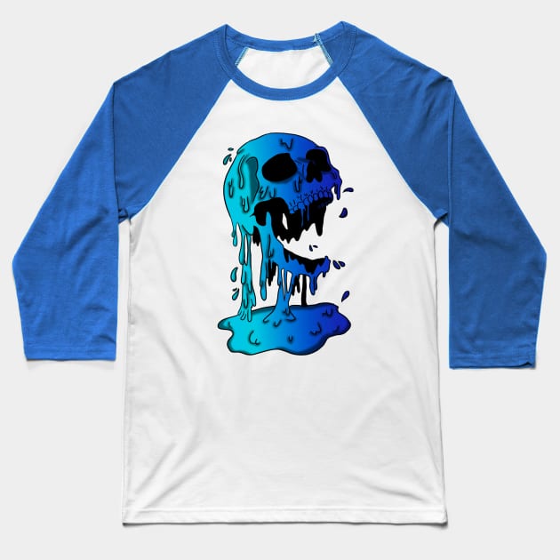 Blue Melting Skull Baseball T-Shirt by The_Moose_Art